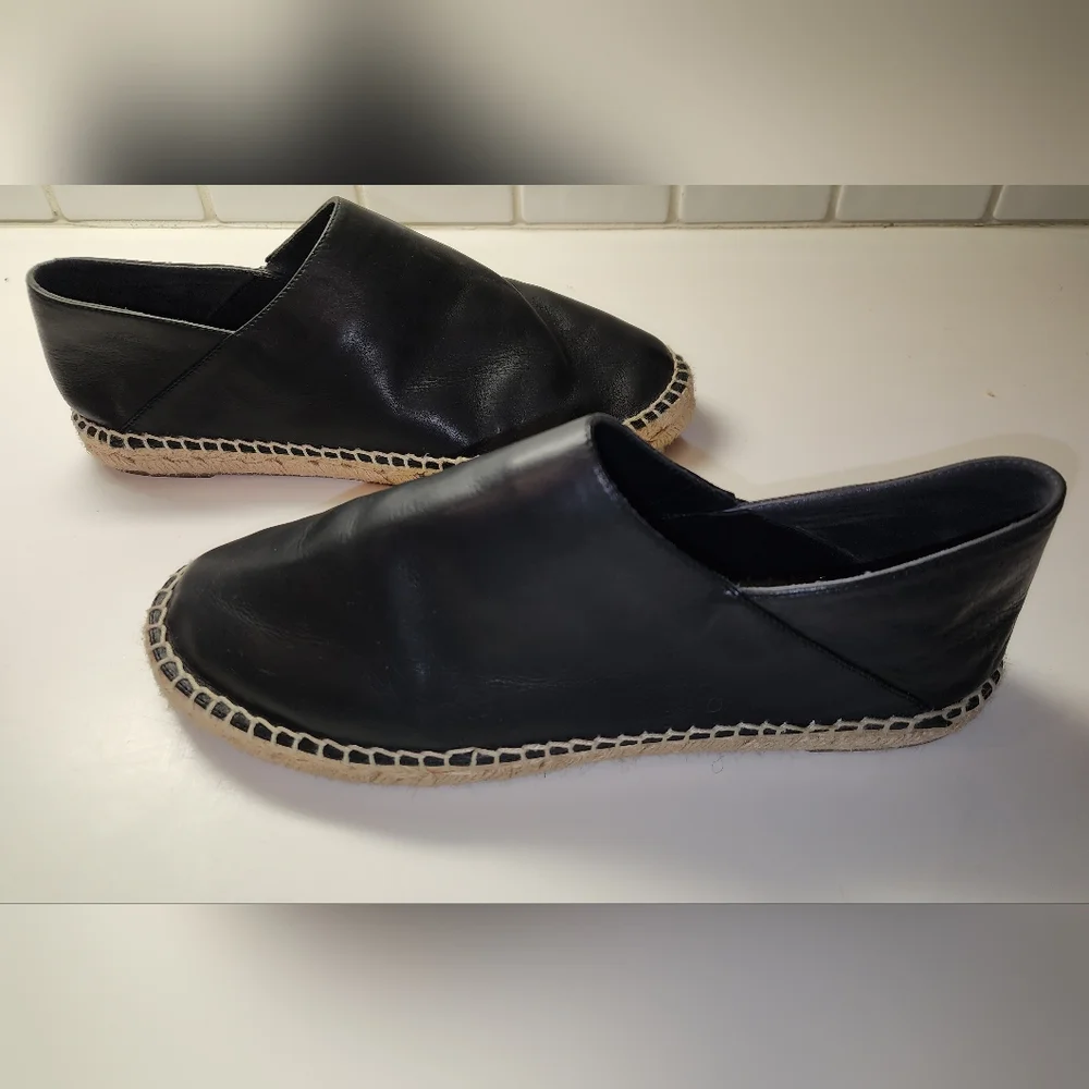 Vince Black Leather Espadrille Flats
